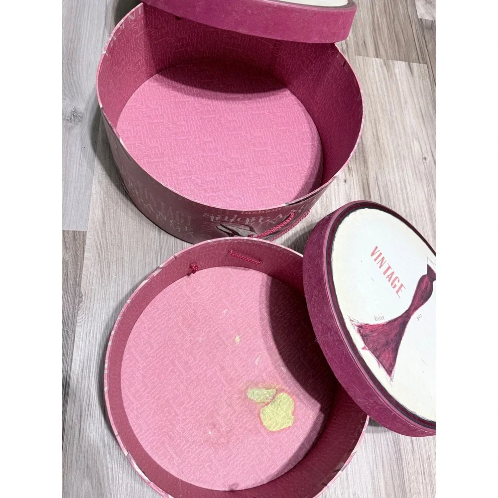 Emily Adams Tri-Coastal Design Vintage Divine Hat Boxes Set of 2 Red Dress Pink
